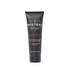 Mistral Bourbon Vanilla balm bottle front showing premium packaging for hydration after shave.