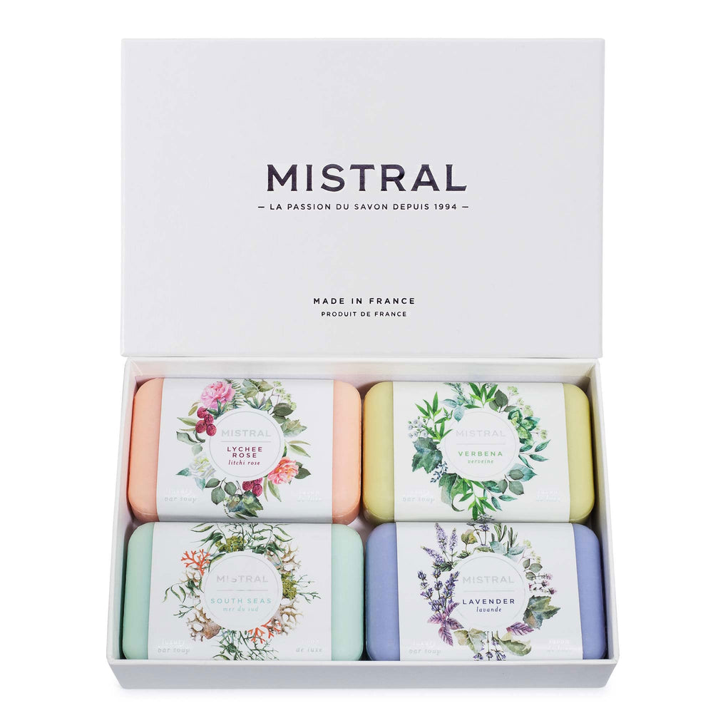 Mistral Classic French Bar Soap Assorted Set with four bars for daily moisturizing and luxury fragrance
