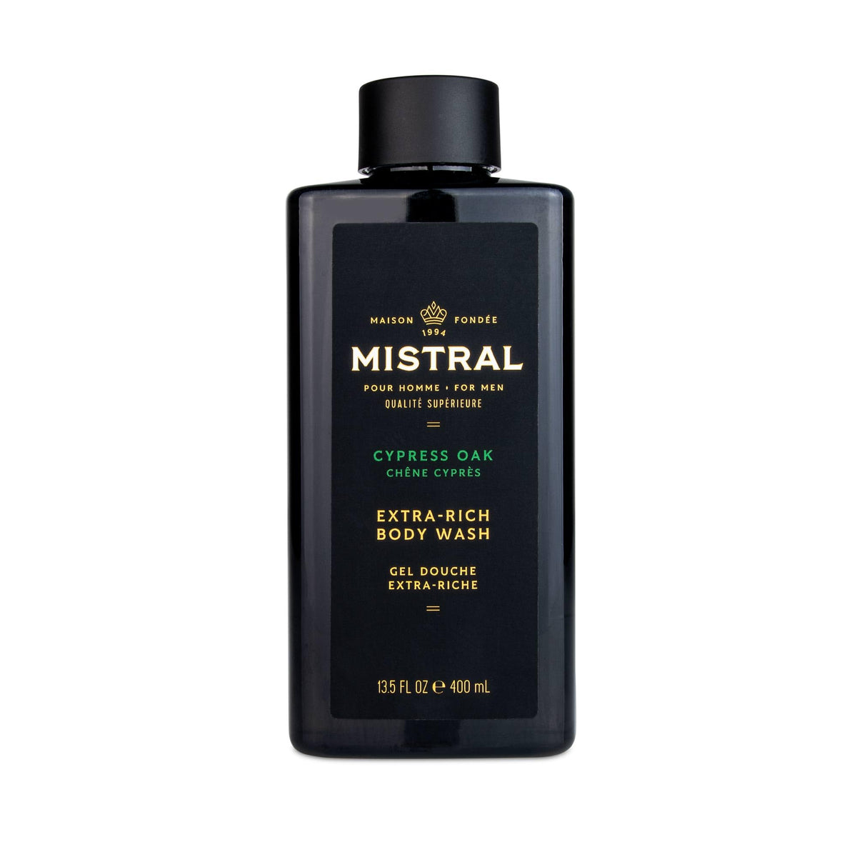 Mistral Cypress Oak bottle pour for a quick, masculine cleanse.