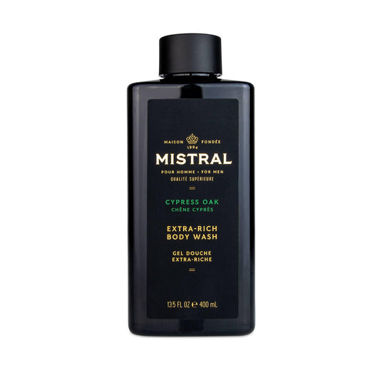 Mistral Cypress Oak bottle pour for a quick, masculine cleanse.