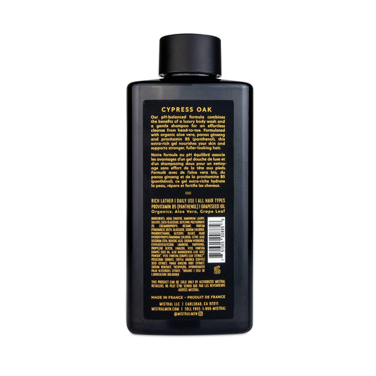 Mistral Cypress Oak foamy lather demonstrates rich, moisturizing formula.