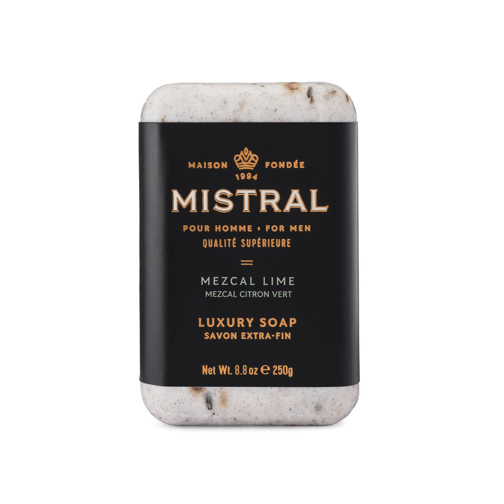 Mistral Mezcal Lime packaging showcases premium craftsmanship for a refined cleansing experience.
