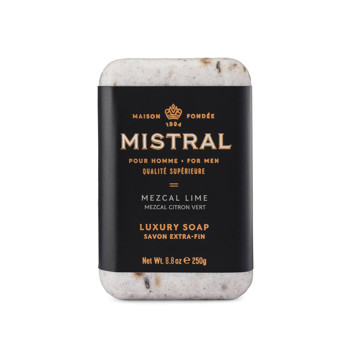 Mistral Mezcal Lime packaging showcases premium craftsmanship for a refined cleansing experience.
