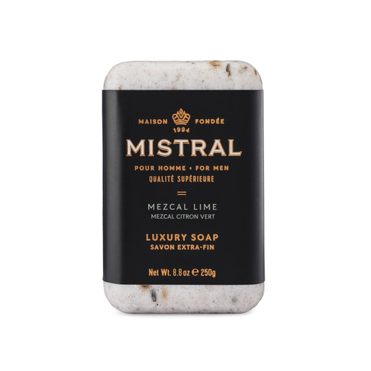 Mistral Mezcal Lime packaging showcases premium craftsmanship for a refined cleansing experience.