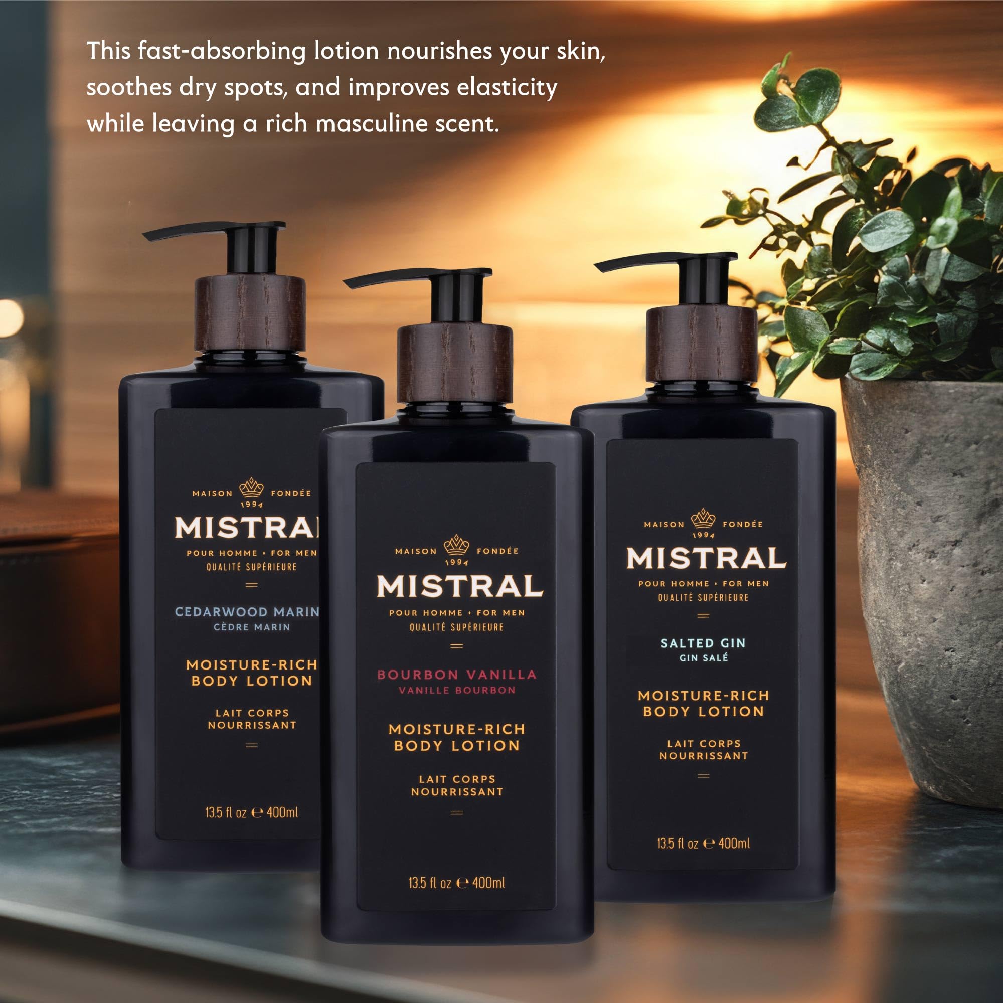 Mistral shea oil and squalane hydrate and nourish dry skin.
