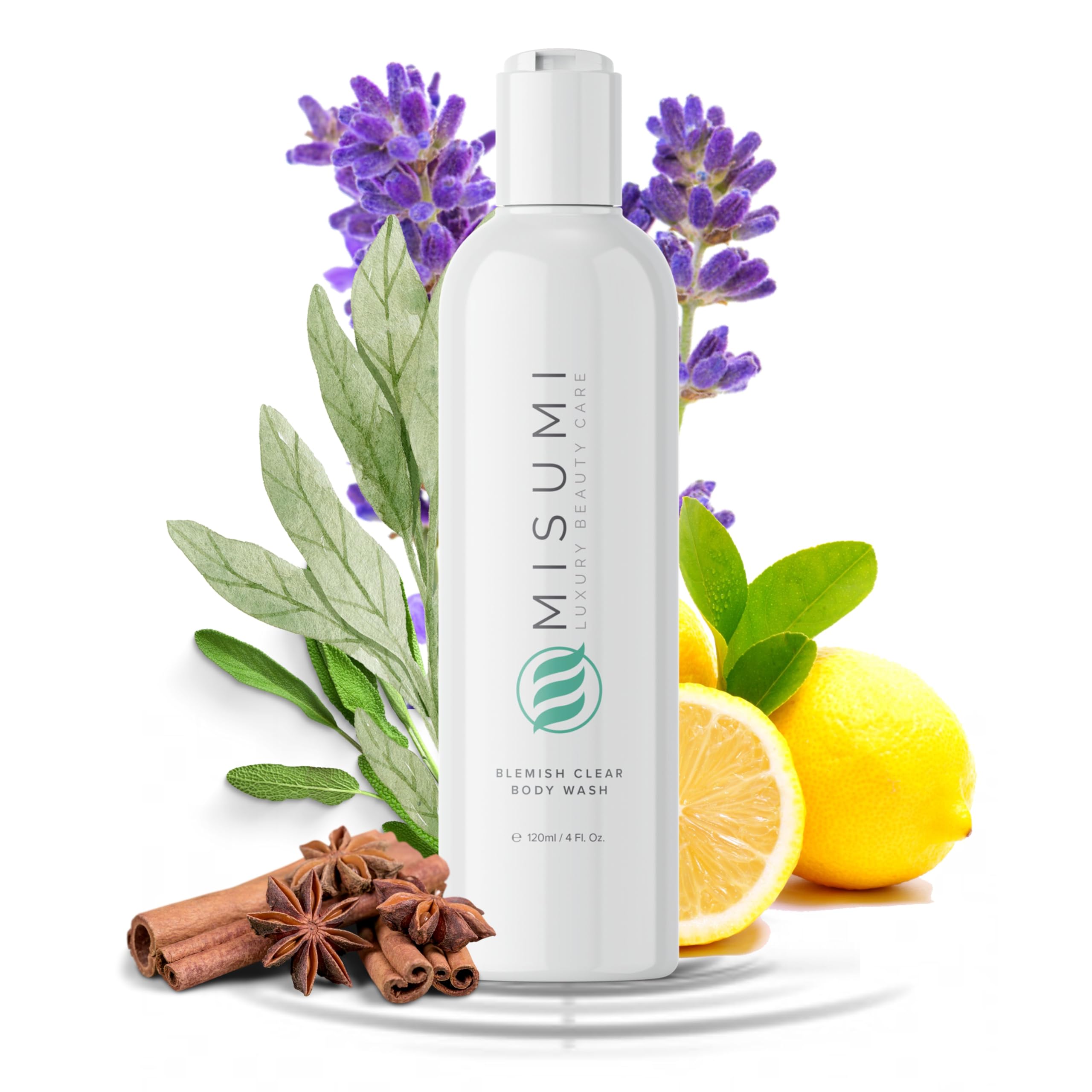 MISUMI Acne Body Wash bottle shown for back cleansing and clearer skin.