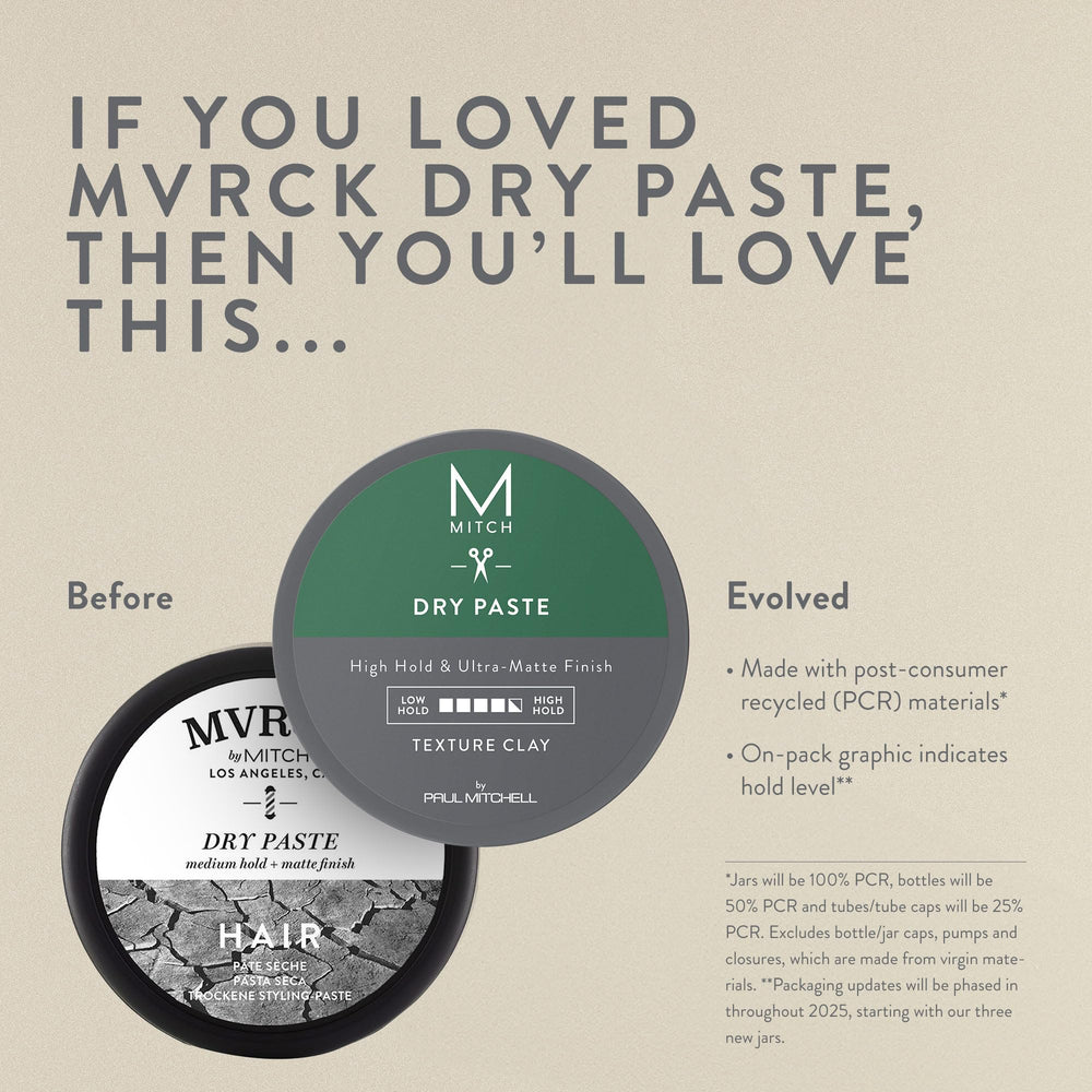 MITCH Dry Paste Texture Clay jar demonstrates compact formula for all hair types.