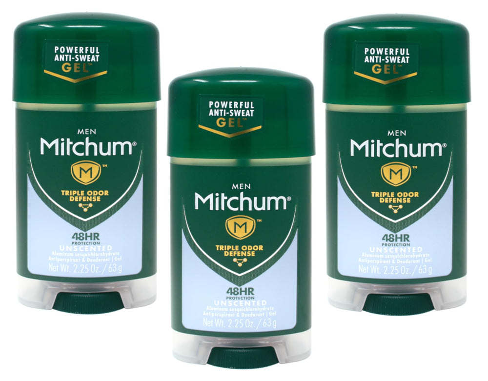 Mitchum Clear Gel Unscented bottle front offering discreet all-day protection.