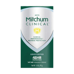 Mitchum Clinical Soft Solid Unscented 1.6 oz tube with reliable odor protection