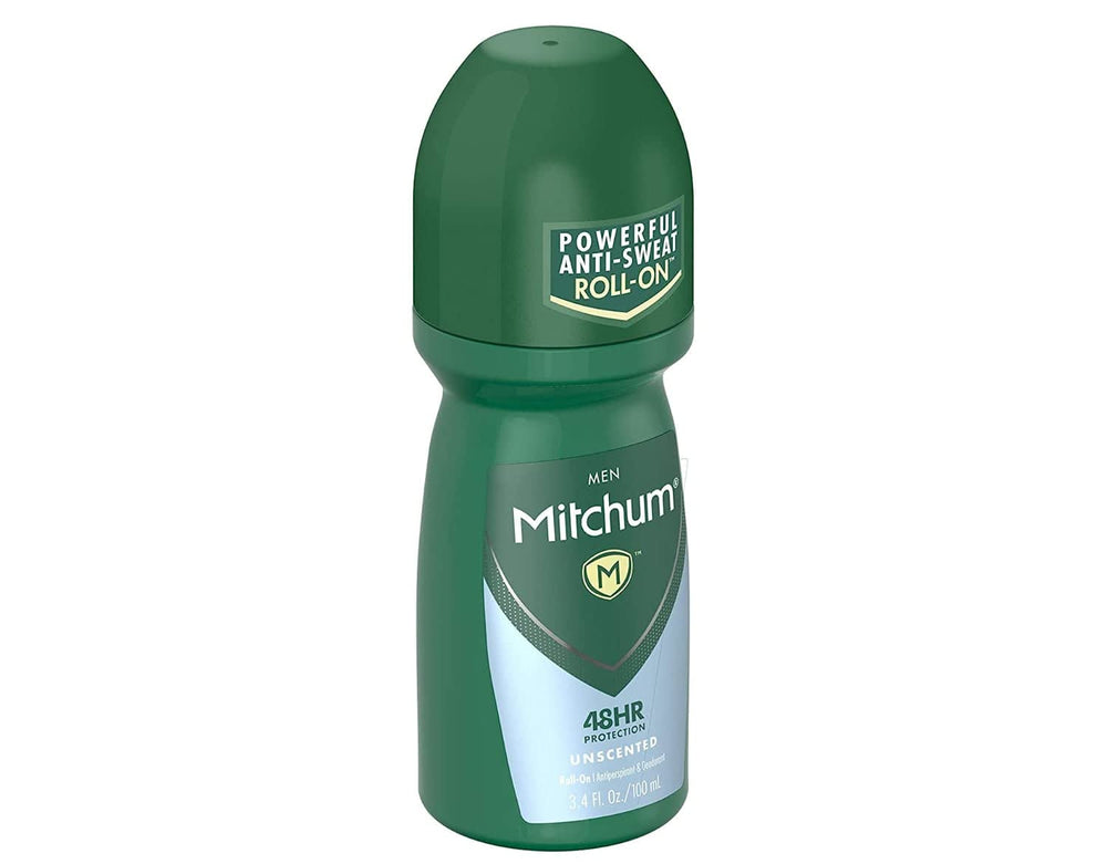 Invisible finish dries quickly with Mitchum Unscented roll-on, no visible residue.