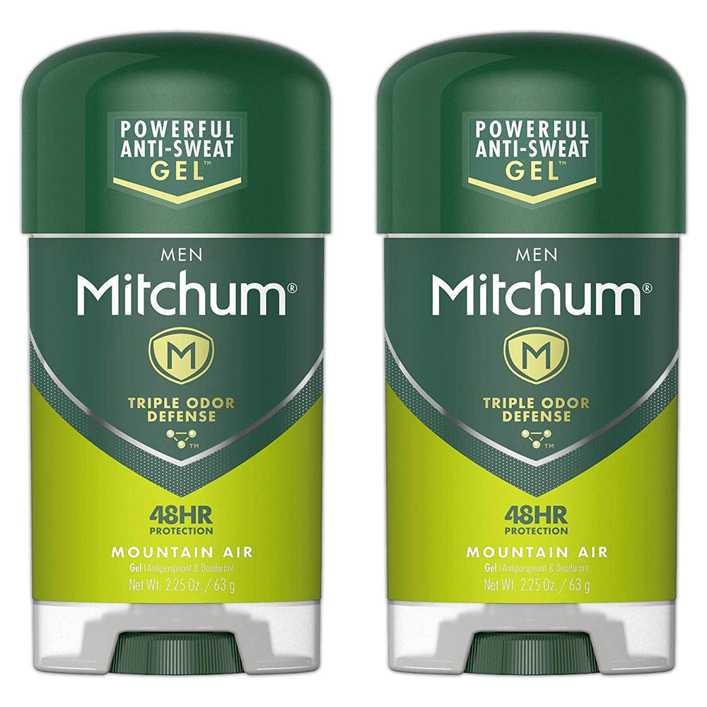 Mitchum Mountain Air clear gel bottle for all-day odor and wetness protection.