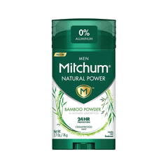 Mitchum Natural Power deodorant stick with bamboo powder and cedarwood scent for all-day freshness.
