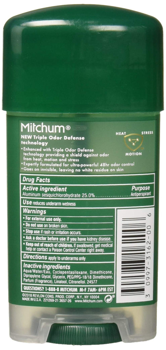 Mitchum Triple Odor Defense label highlights long-lasting freshness.