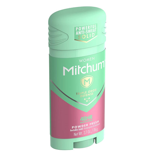 Mitchum For Women invisible solid tube close-up highlights mess-free application.