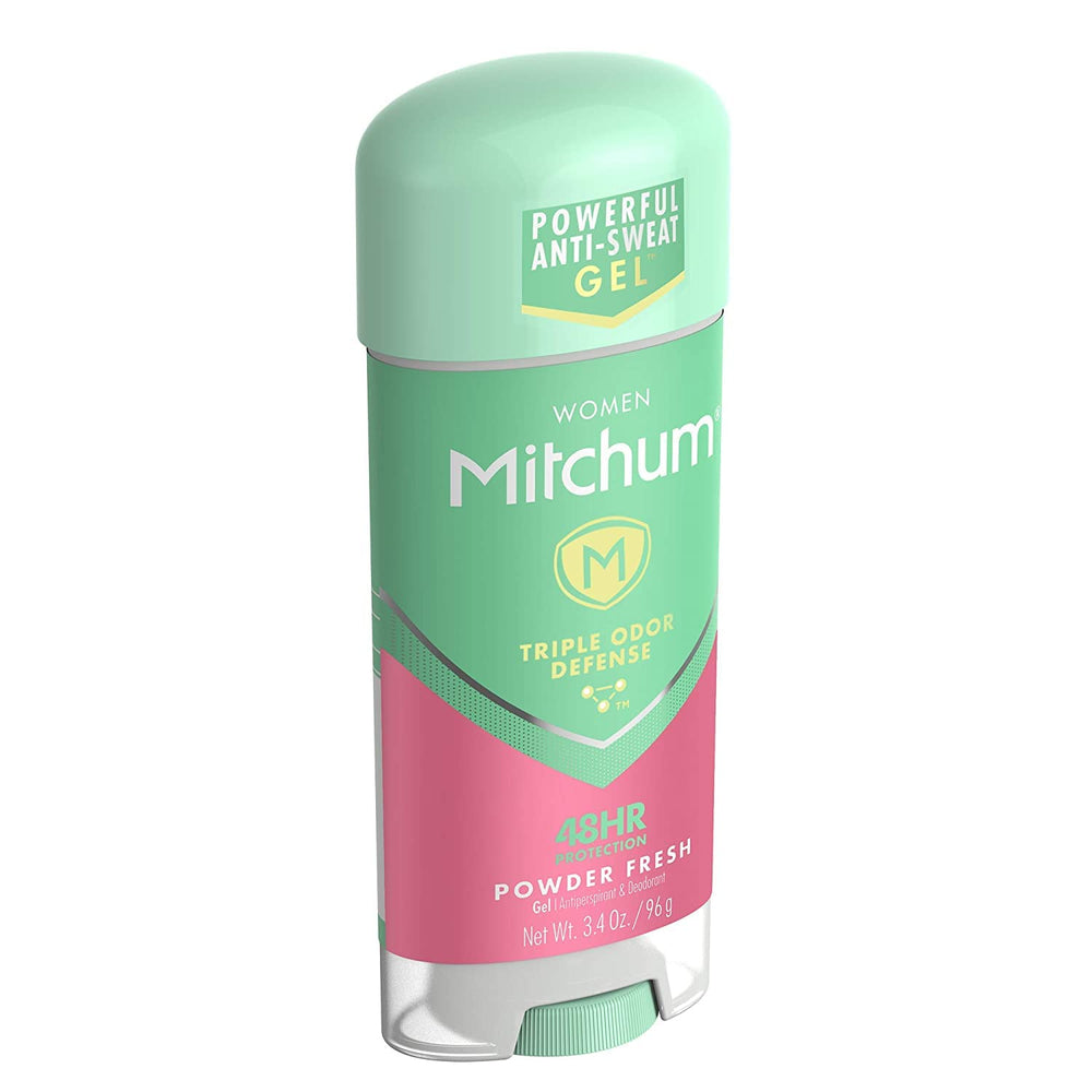 Three-pack box of Mitchum for Women deodorant for home, gym, and travel.
