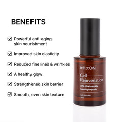 mito:ON serum dropper close-up showing precise application for even skin tone.
