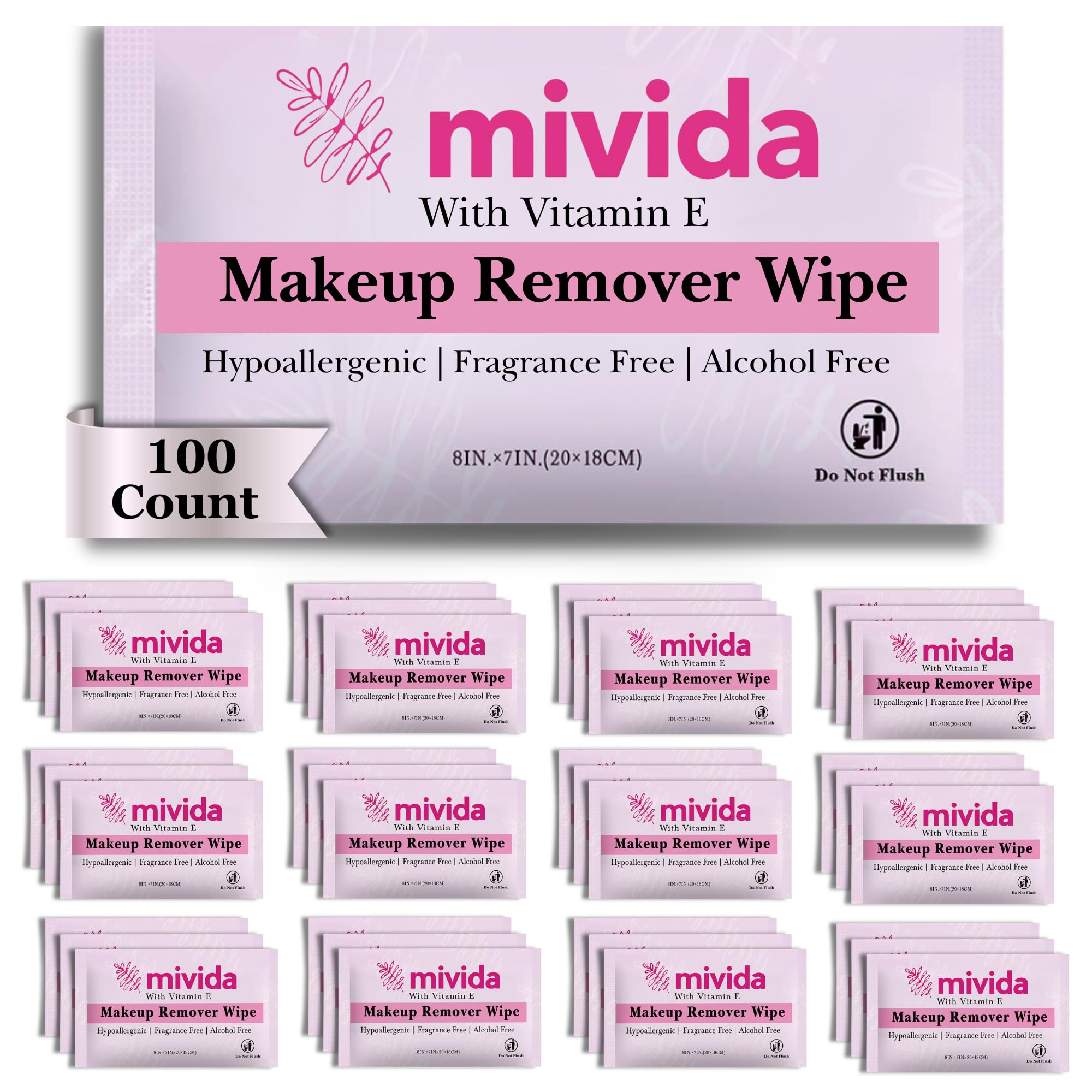 mivida makeup remover wipe single, fragrance-free, on-the-go cleansing convenience.