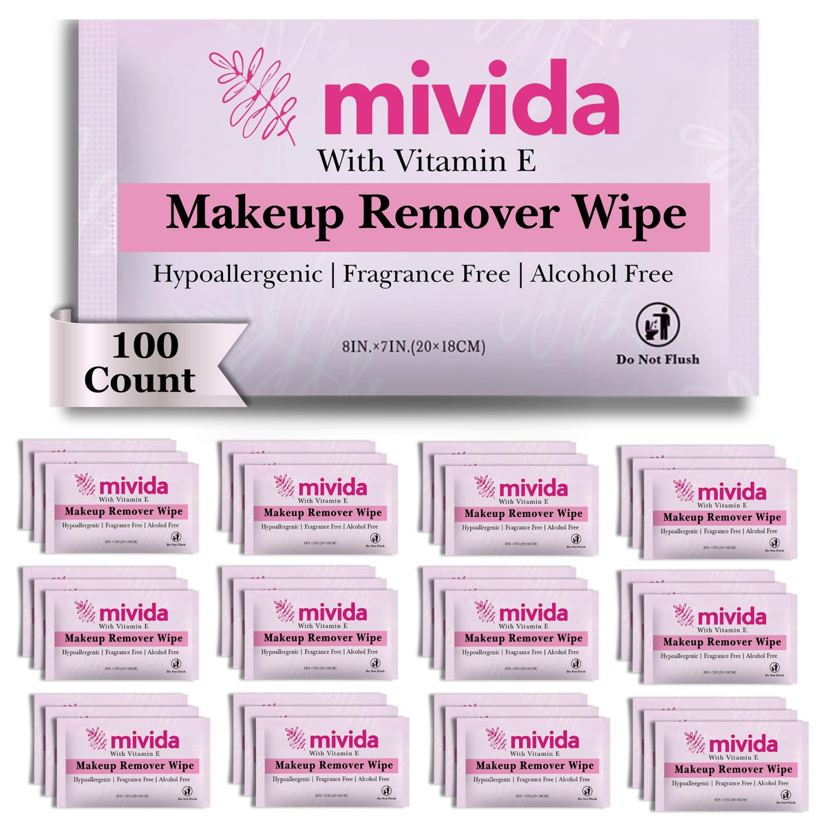 mivida makeup remover wipe single, fragrance-free, on-the-go cleansing convenience.