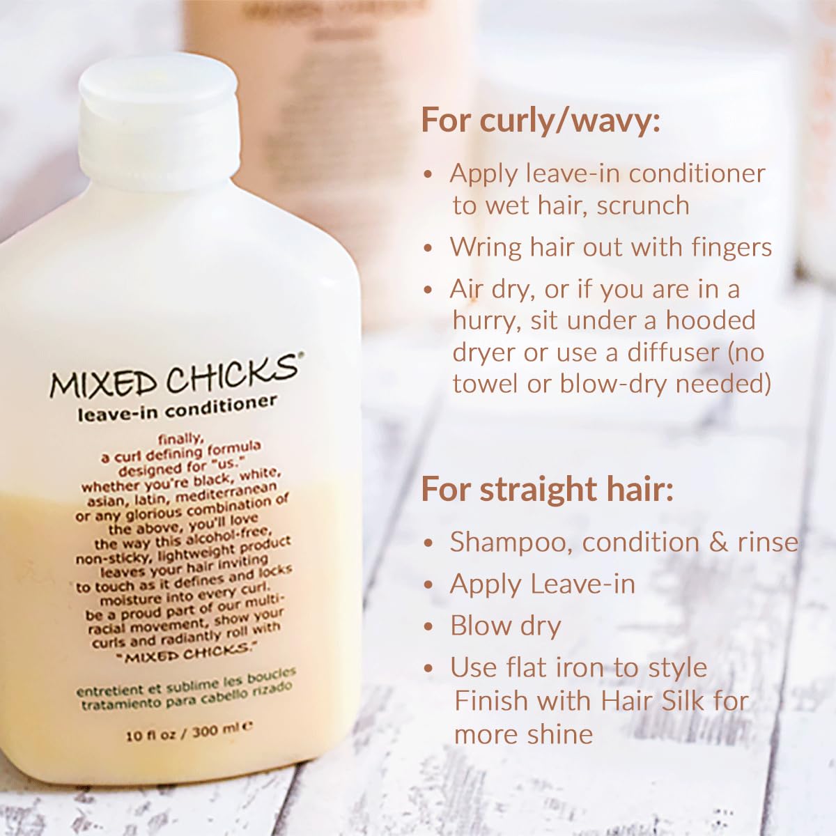 Mixed Chicks ingredient blend features silk amino acids and nourishing oils.