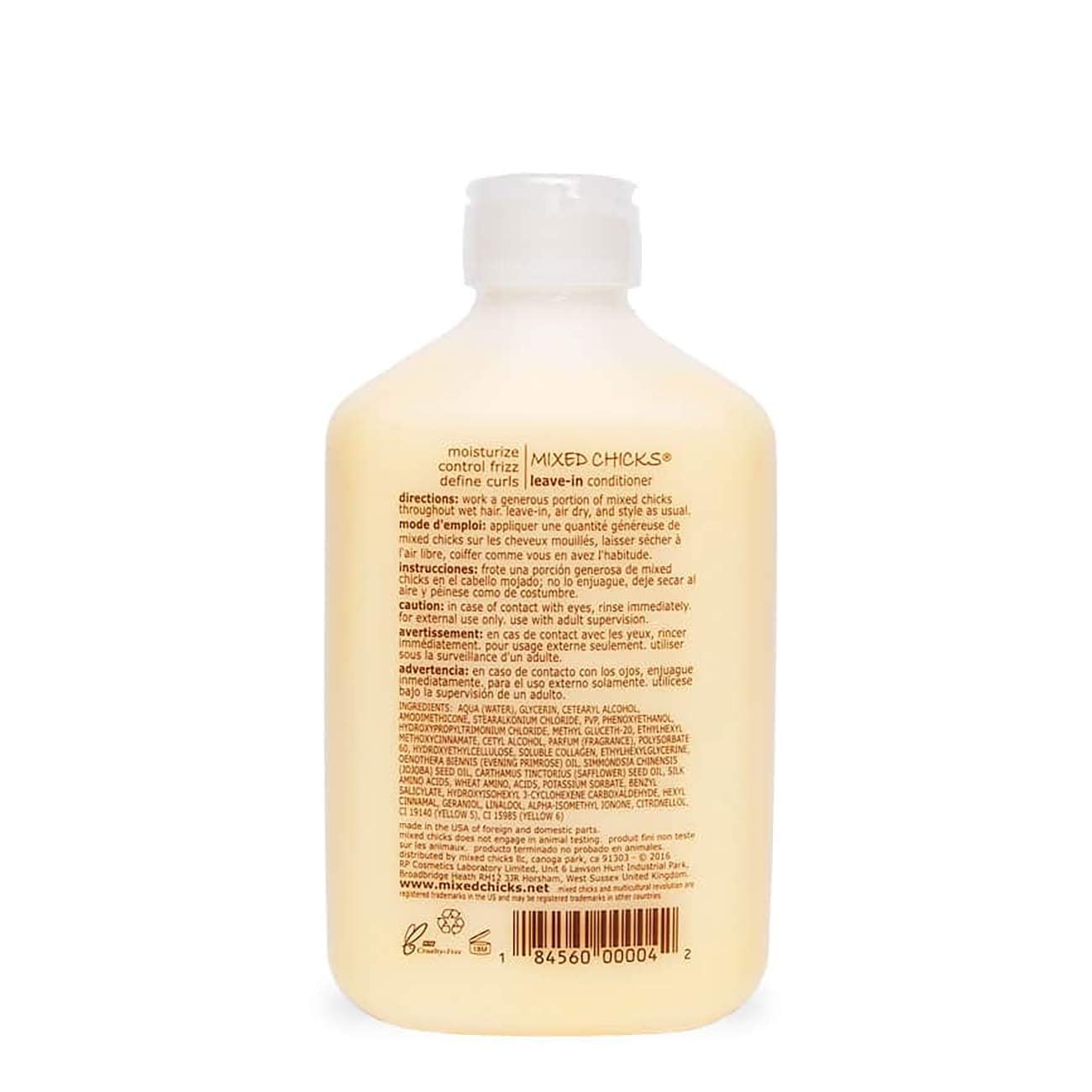 Mixed Chicks label closeup highlights cruelty-free, color-safe formula benefits.