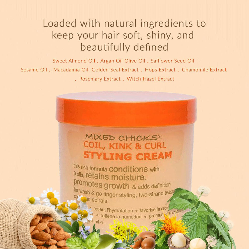 Application on coils and curls with Mixed Chicks for easy shaping and moisture lock.
