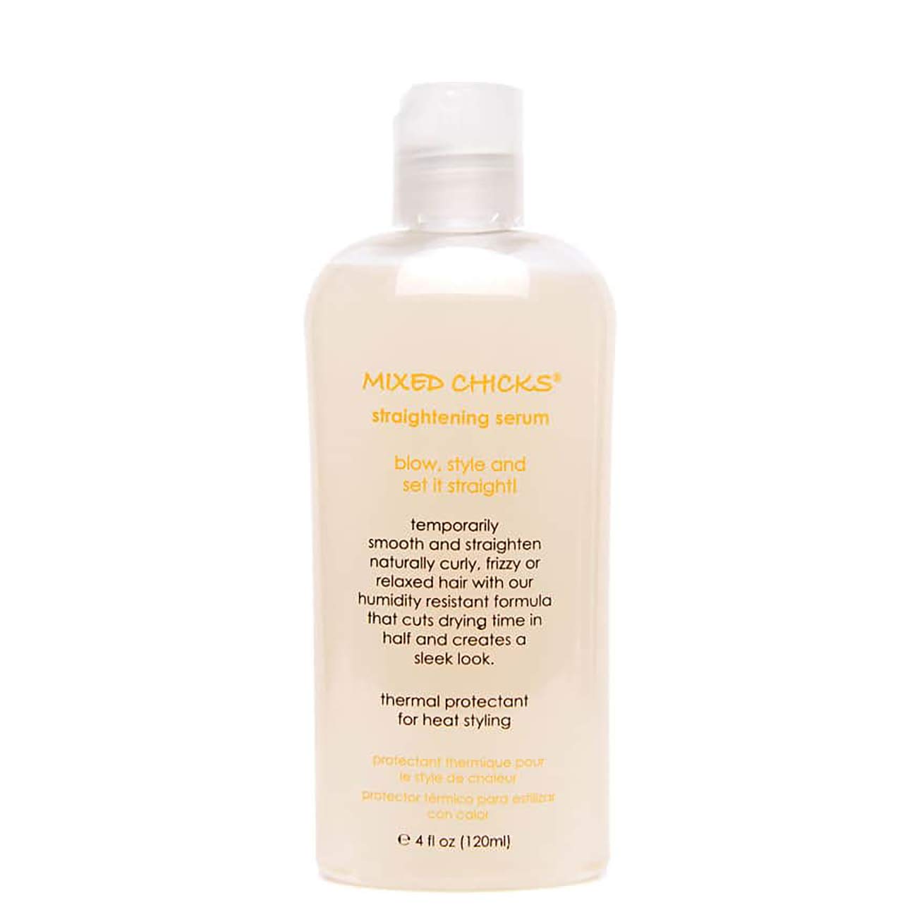 Mixed Chicks straightening serum back label with usage directions