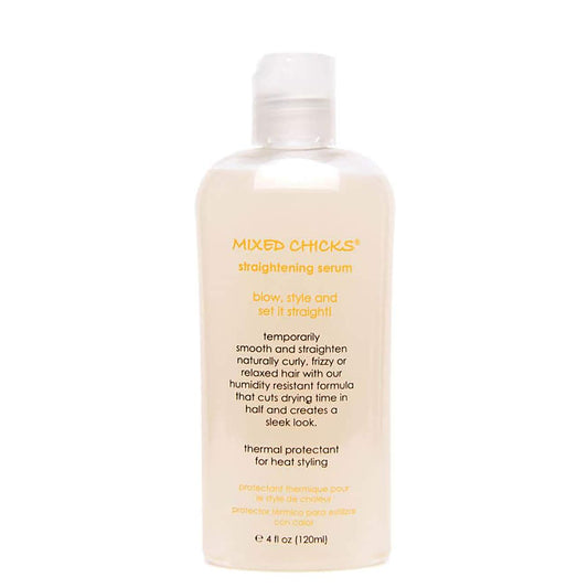 Mixed Chicks straightening serum back label with usage directions
