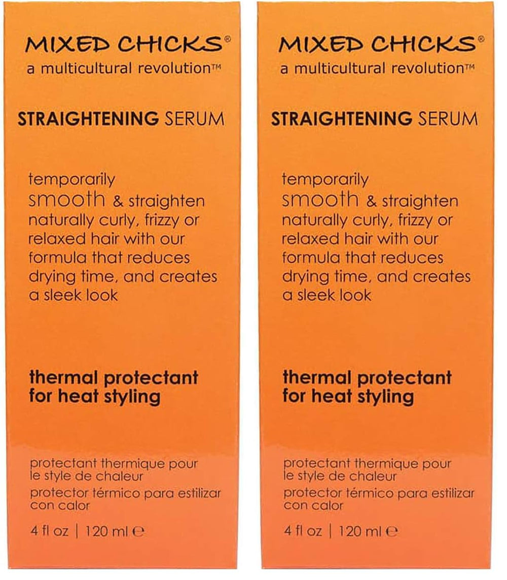 Mixed Chicks Straightening Serum bottle front view with heat protection packaging.
