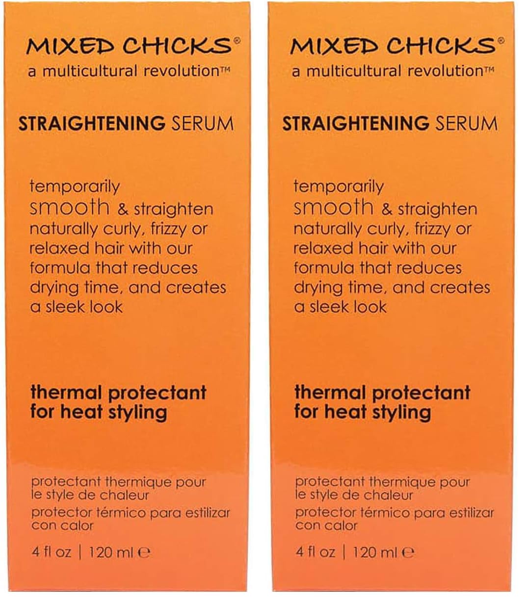 Mixed Chicks Straightening Serum bottle front view with heat protection packaging.