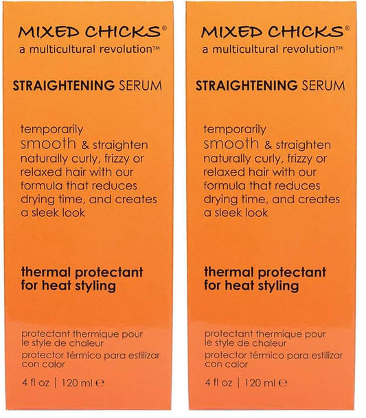 Mixed Chicks Straightening Serum bottle front view with heat protection packaging.