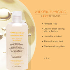 Mixed Chicks straightening serum label closeup showing ingredients and purpose