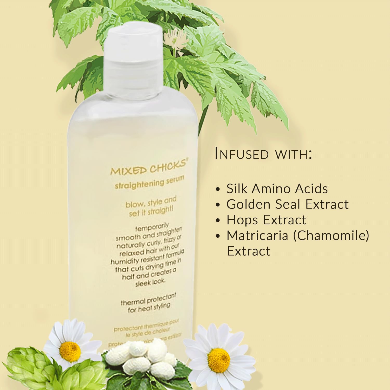 Mixed Chicks straightening serum palm application for quick even distribution