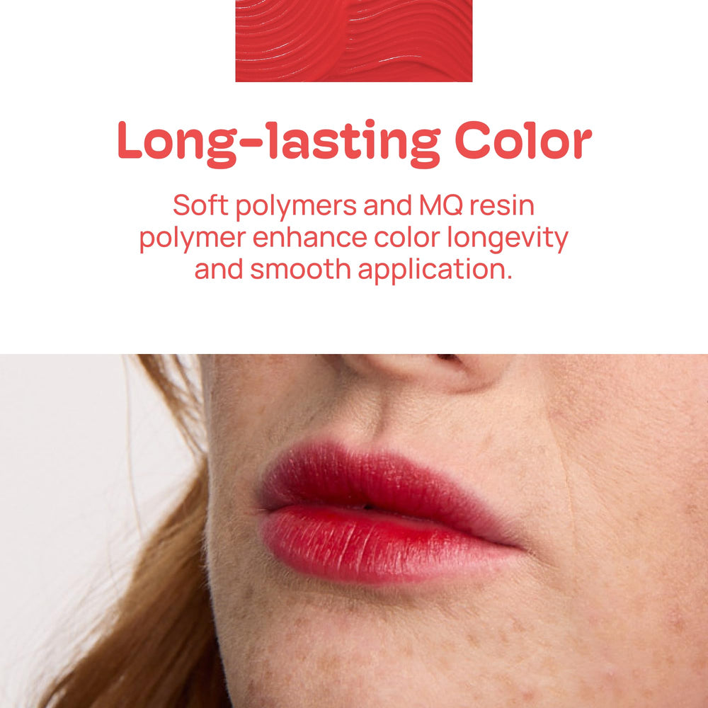 Mixik Juicy Lip Tint close-up on lips with a glossy, dewy finish.