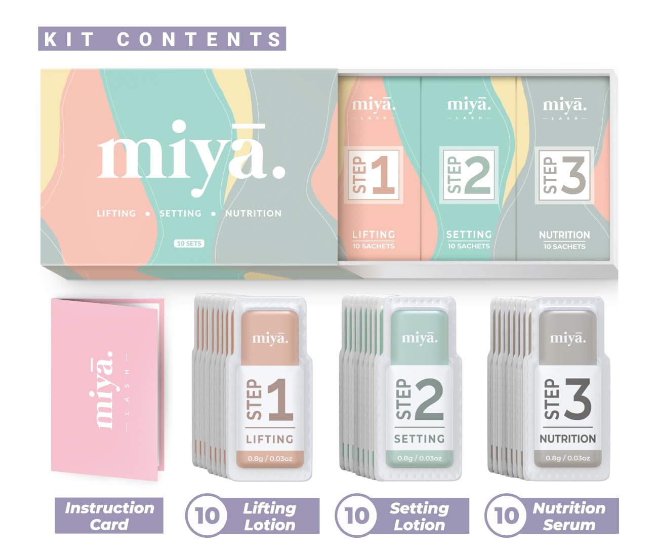 Miya Lash setting lotion sachet for precise brow and lash lift steps