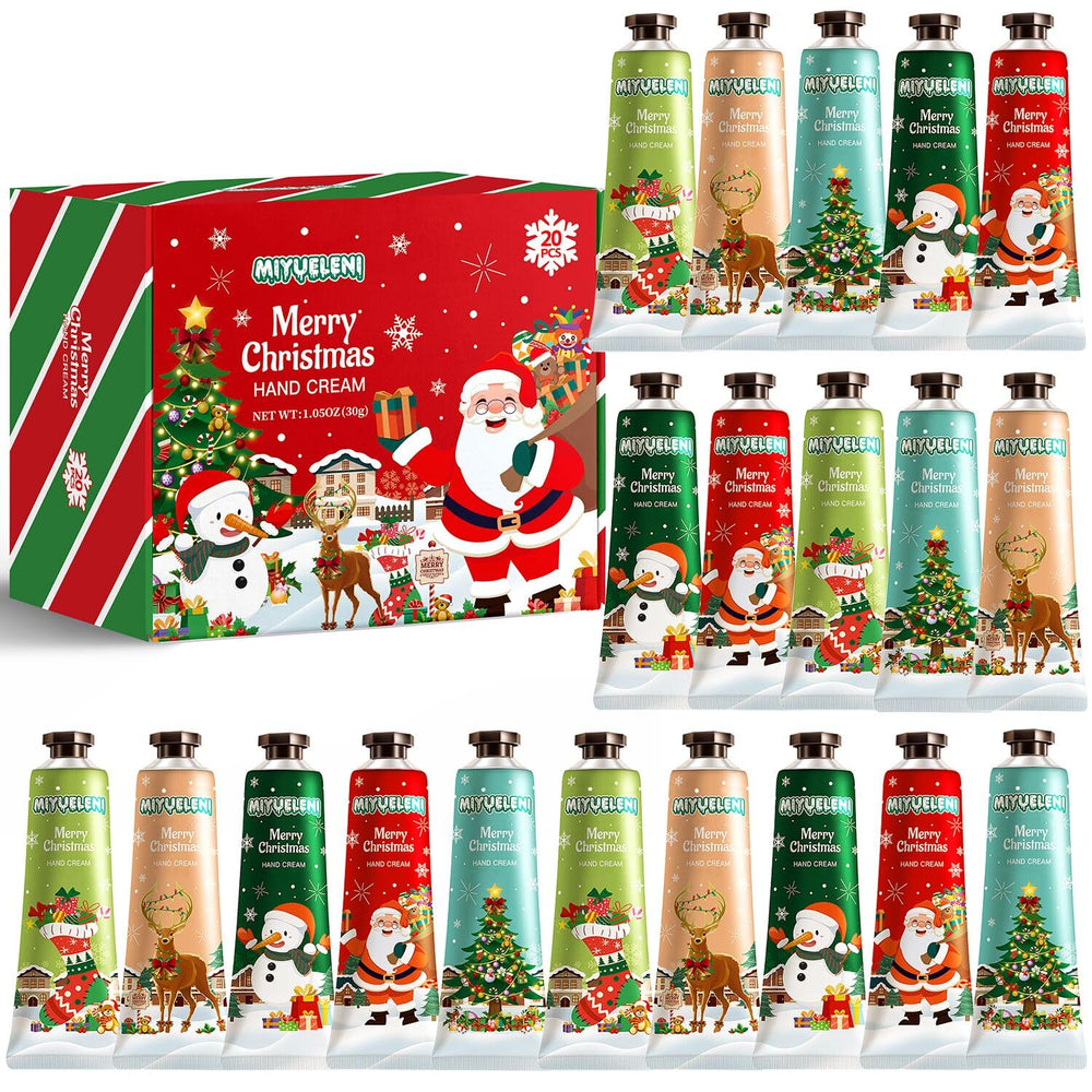 MIYUELENI 20-pack Christmas hand creams set packaging showcases festive gifts for loved ones.