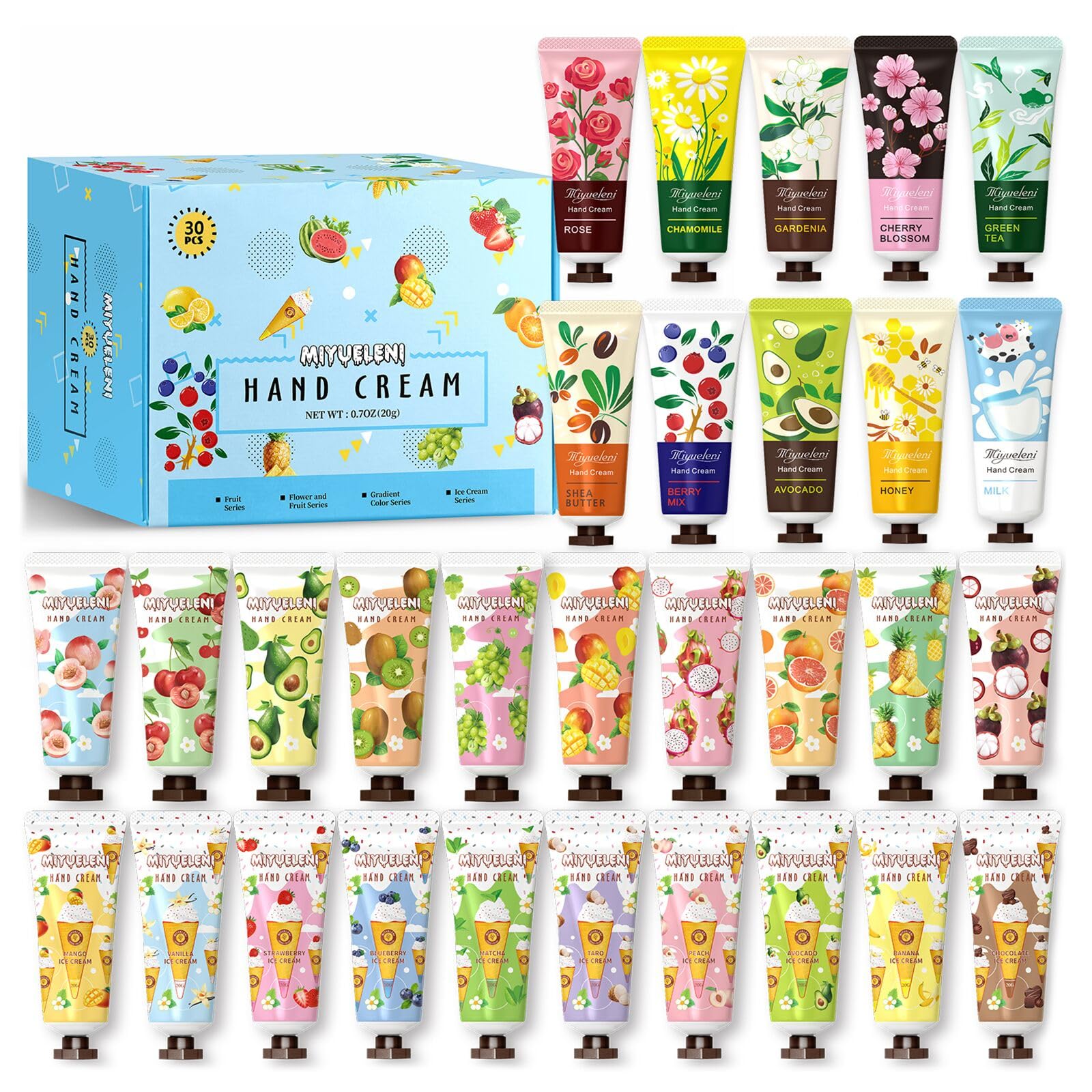 MIYUELENI hand cream set with cherry blossom scent for daily moisture on the go.