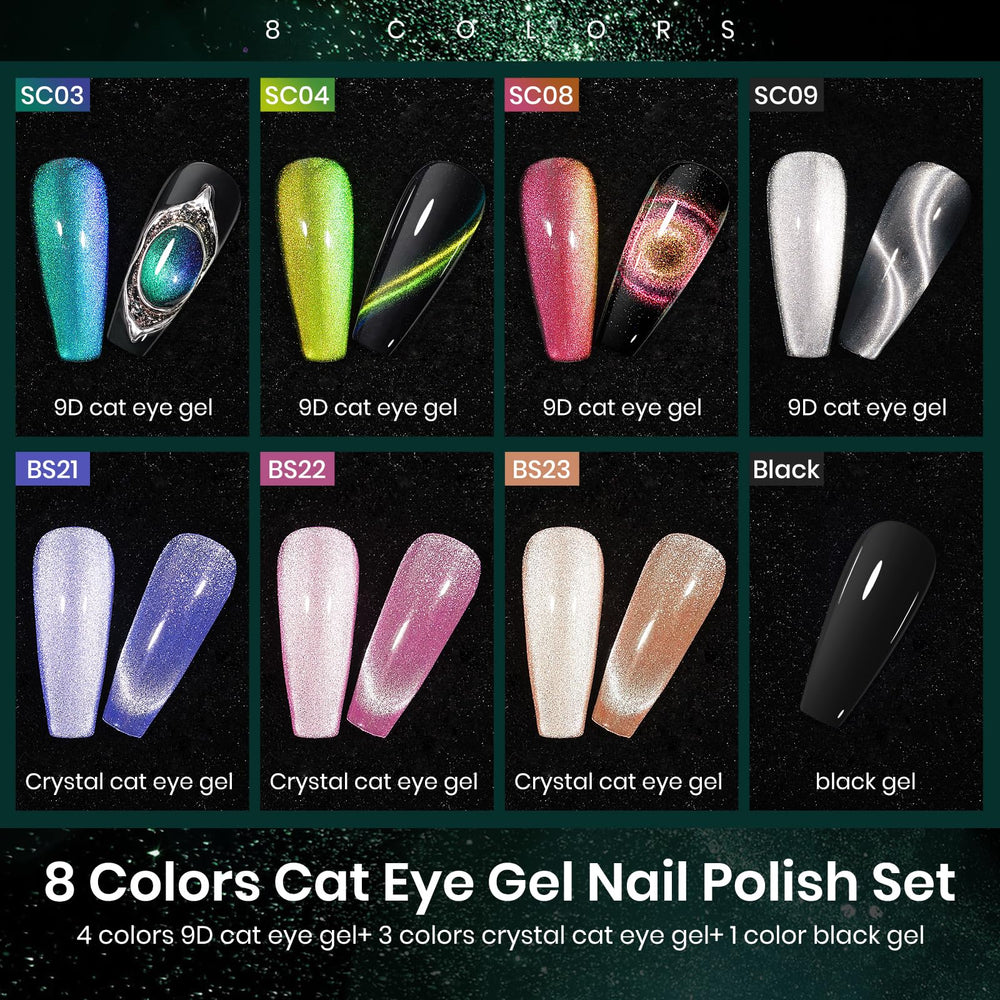 MIZHSE 9D cat-eye gel polishes with shimmering effect for dramatic nails