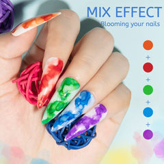 MIZHSE blooming marble ink swatch demonstrates watercolor bloom effect for salon-worthy manicures.