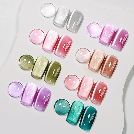 MIZHSE cat eye gel nail polish set with eight colors for chic at-home manicures.