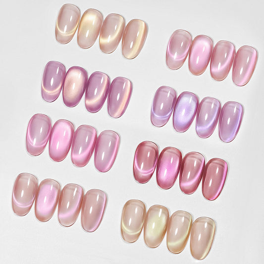 MIZHSE cat eye gel nail polish pink series pack shows eight translucent shades for chic nails