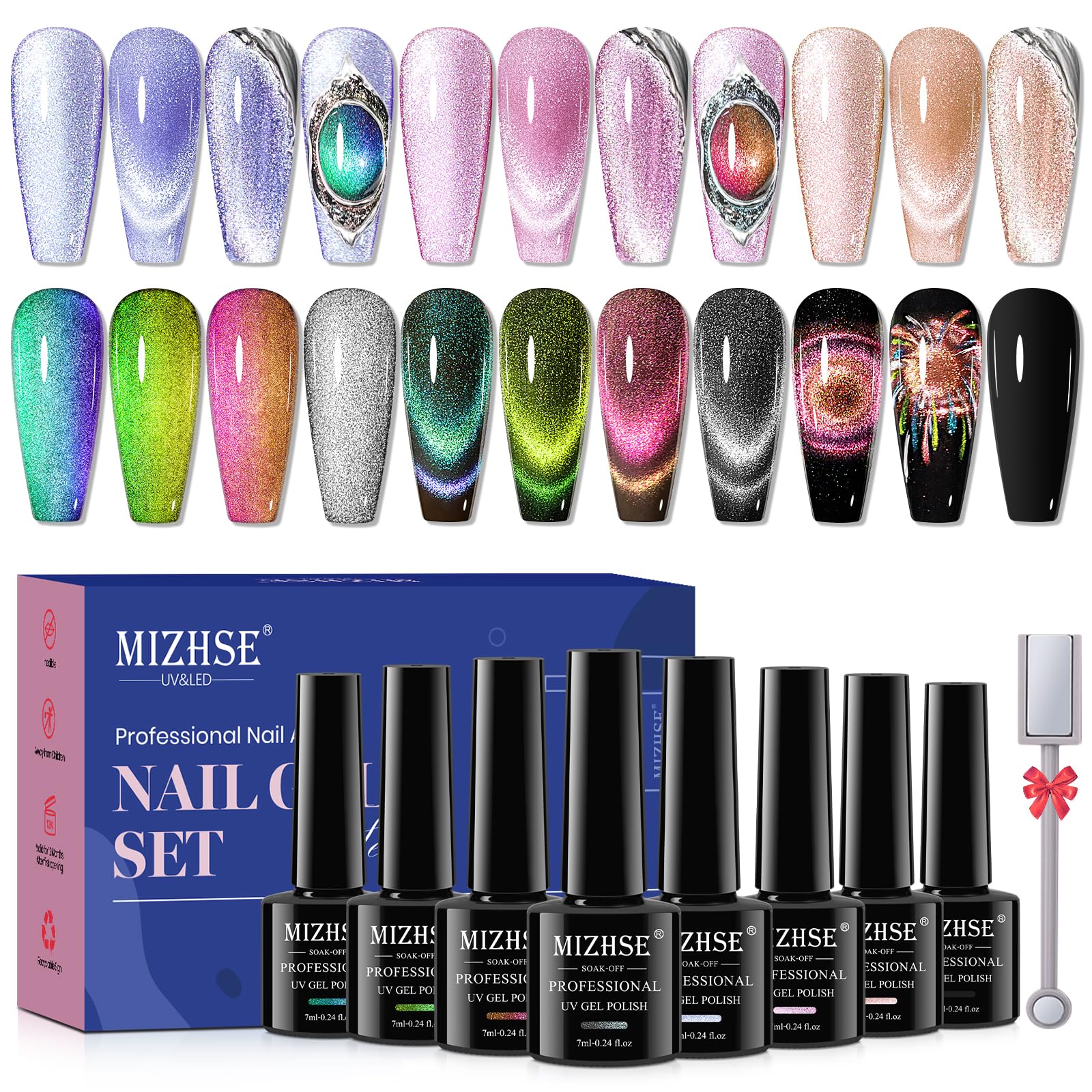 MIZHSE cat-eye gel polish kit with magnet stick for at-home salon-quality nails