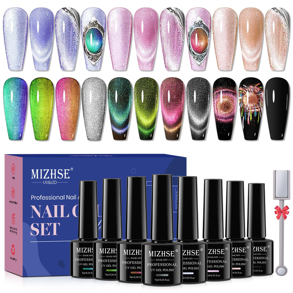 MIZHSE cat-eye gel polish kit with magnet stick for at-home salon-quality nails
