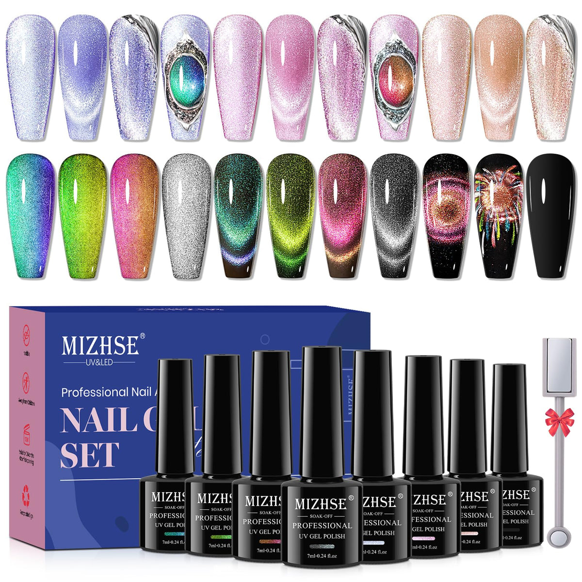 MIZHSE cat-eye gel polish kit with magnet stick for at-home salon-quality nails