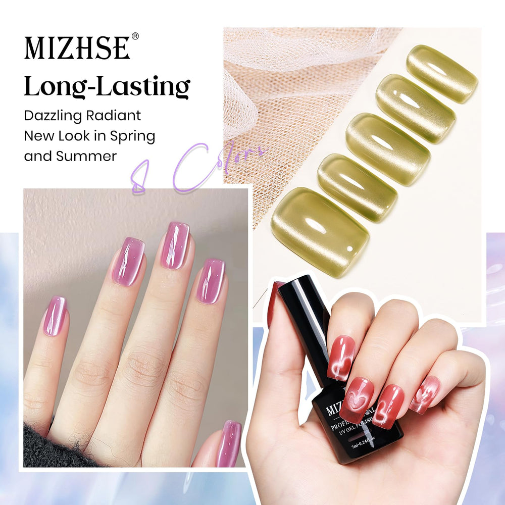 MIZHSE crystal glass cat-eye effect highlights shimmering depth under light.