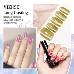 MIZHSE crystal glass cat-eye effect highlights shimmering depth under light.