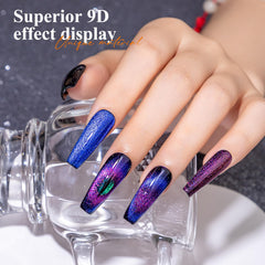 MIZHSE galaxy effect gel adds holographic shimmer.