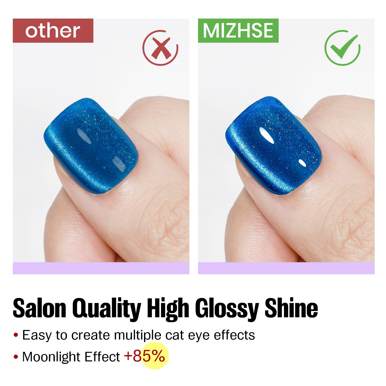 MIZHSE magnetic cat eye effect showcased on nails