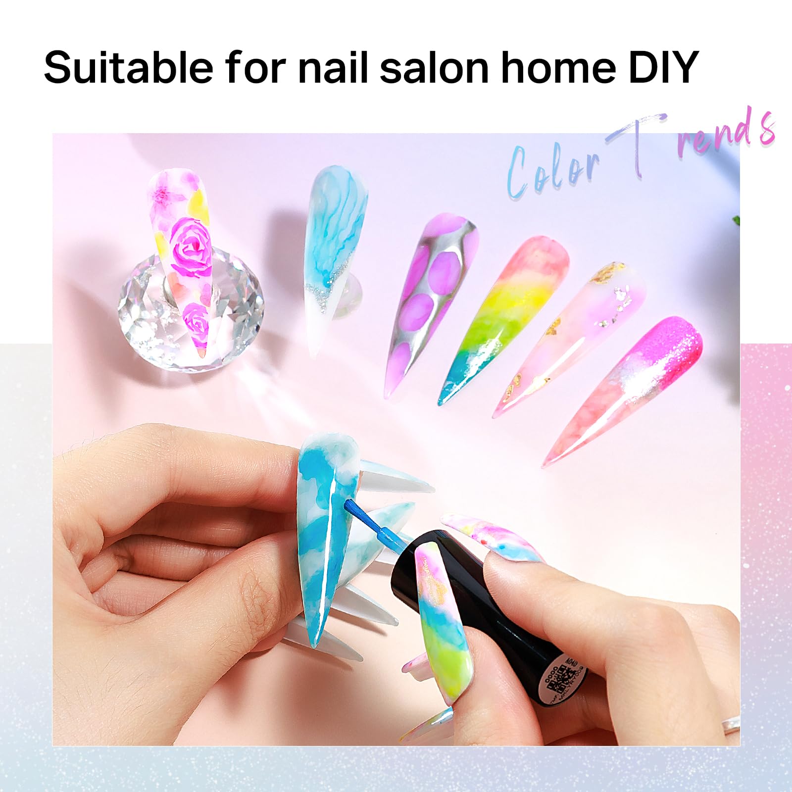 MIZHSE Marble Ink nails blooming effect demonstrates watercolor-style color blending