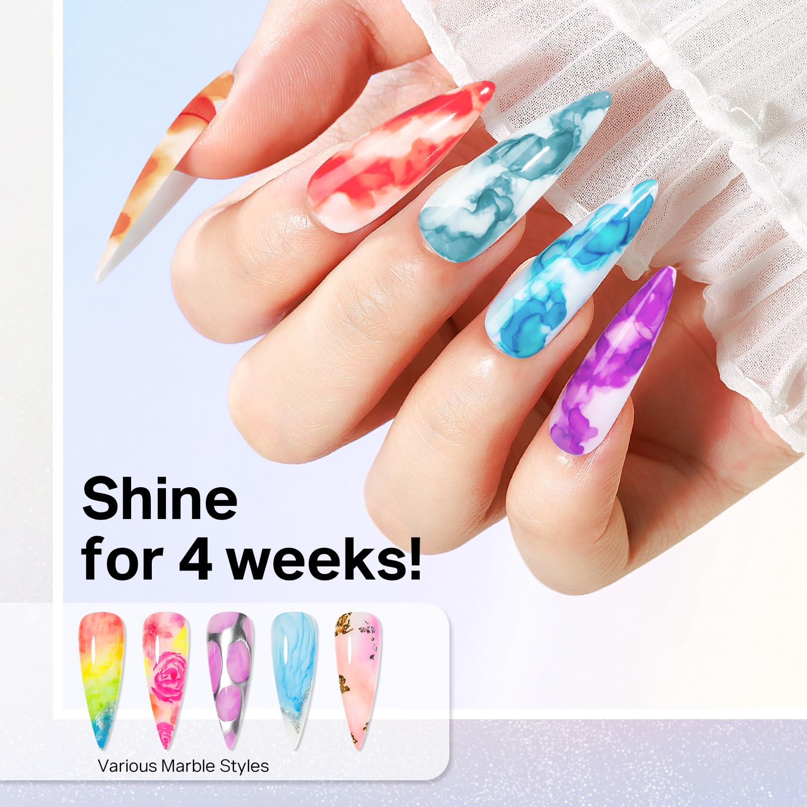 MIZHSE Marble Ink nails color palette shows 12 hues for versatile nail art