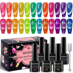 MIZHSE Neon Cat Eye Gel Polish Kit 12 colors for vibrant, salon-worthy nails.